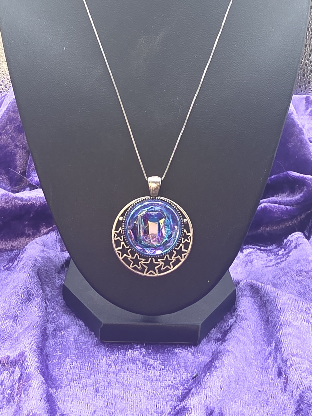Iridescent Blue Crystal Star Medallion Pendant
